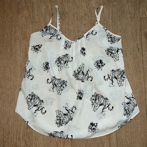 Aritzia Talula white camisole with black tiger print